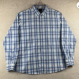 Untuckit Men's Turley Wf Shirt Blue White Plaid Large Relaxed Fit